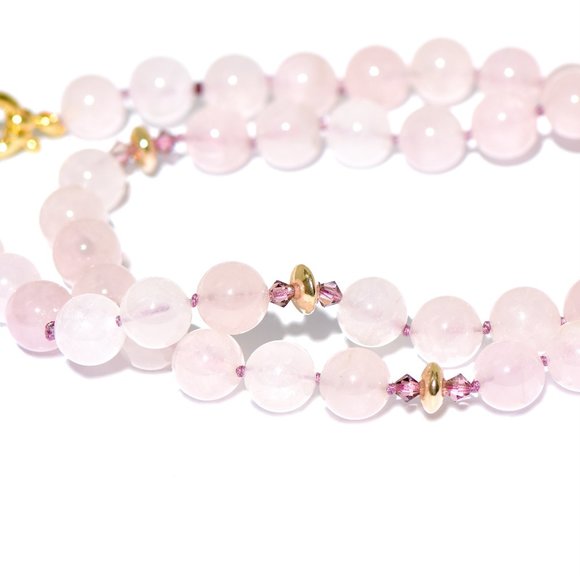 14K Gold Filled Rose Quartz Hand Knotted Long Layering Necklace - Picture 3 of 4